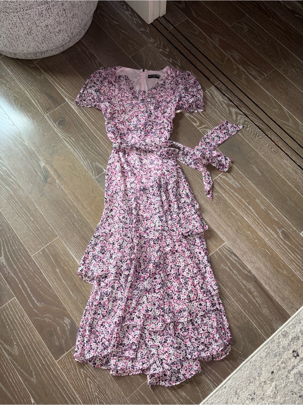 Karl Lagerfeld Pink Floral Tiered Maxi Wrap Dress